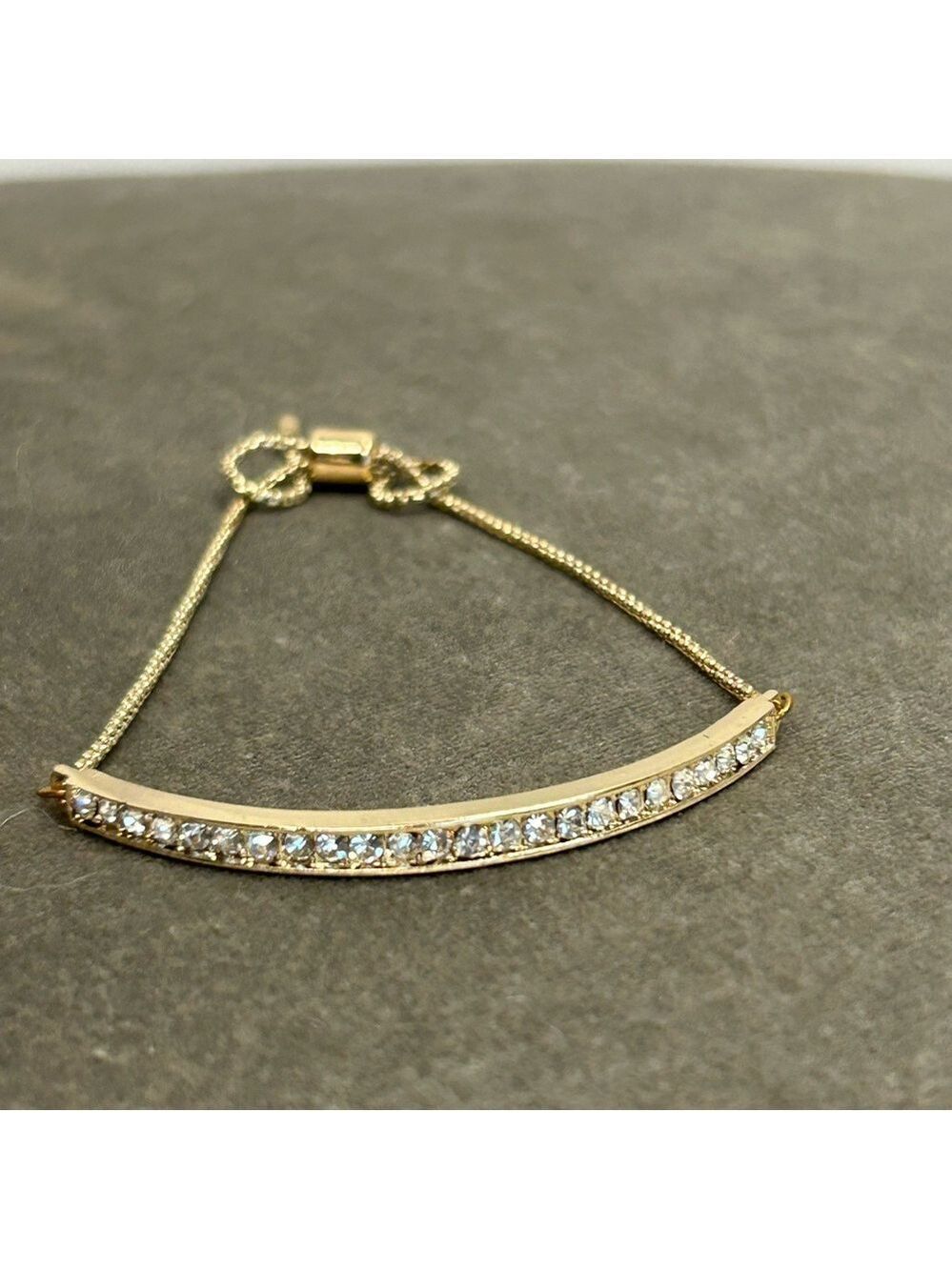 PAVE BAR PULL THROUGH GOLD-TONE CRYSTAL RHINESTONE DIAMANTÉ TENNIS BRACELET